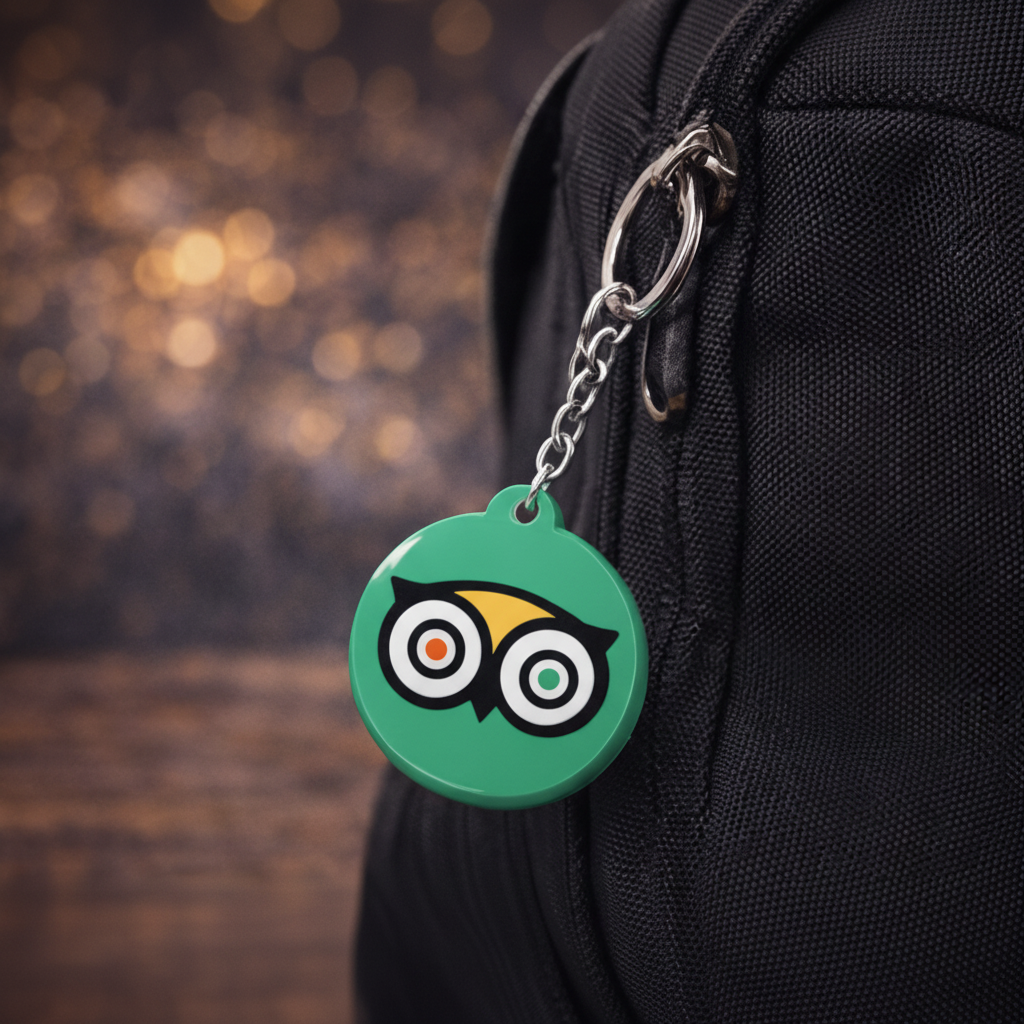 TripAdvisor Keychain - On Backpack